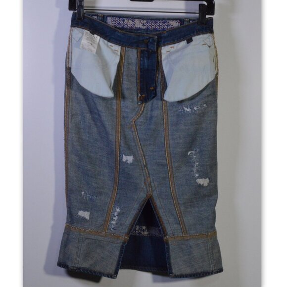 Roberto Cavalli Denim Jeans Embroidered Ribbon Skirt Size 40 - Picture 11 of 11